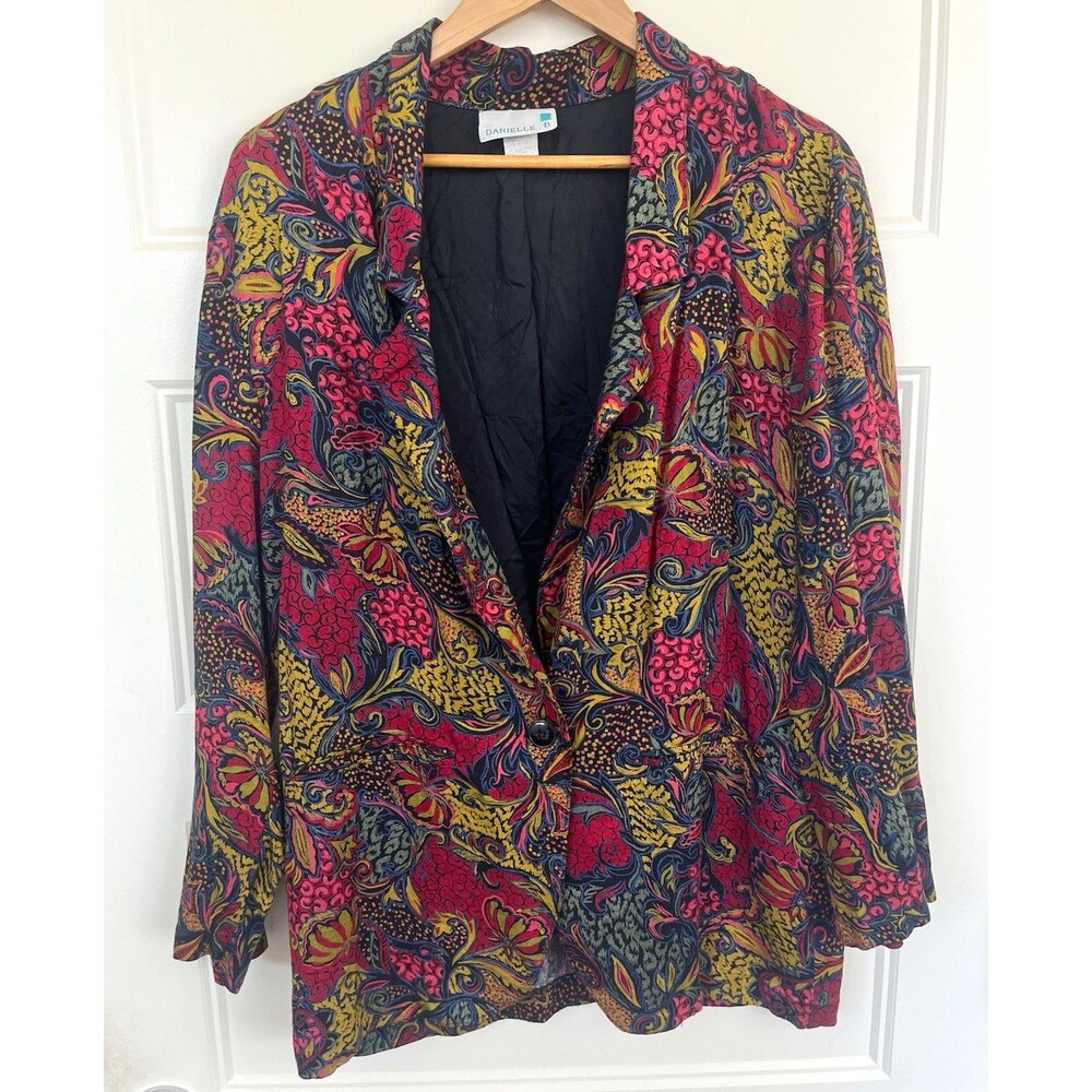 Vtg Danielle B 100% Rayon Blazer Jacket Medium Paisley Floral Made in USA 90s